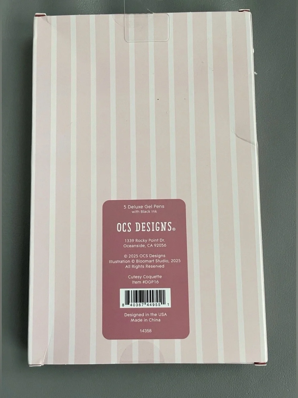 NEW OCS Designs Pink Bow 🎀 Pink & Gray Gel Pen Set - 5 Deluxe Pens